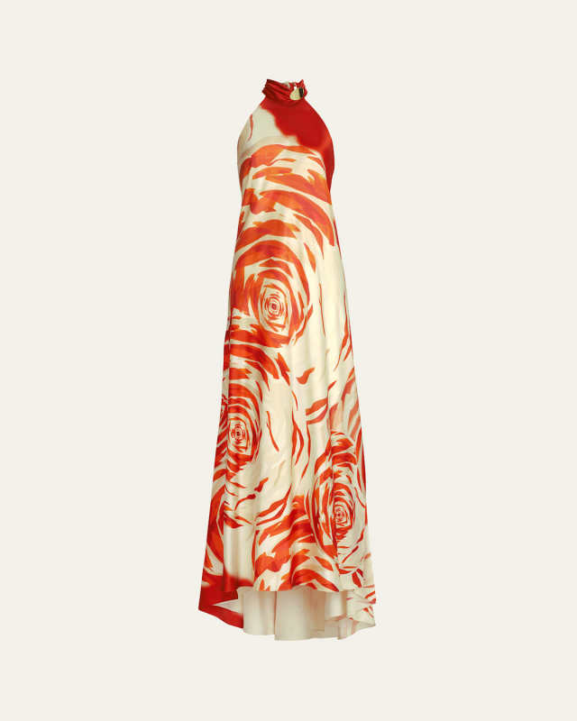 Sherry Abstract Halter Silk Maxi Dress